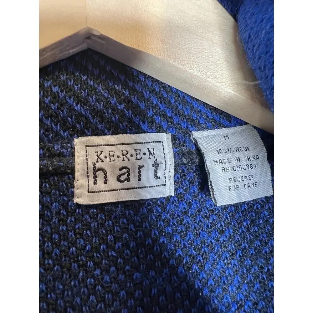 Keren Hart Blue Buffalo Plaid Double Breasted 100% Wool Jacket Size Medium - Picture 3 of 5